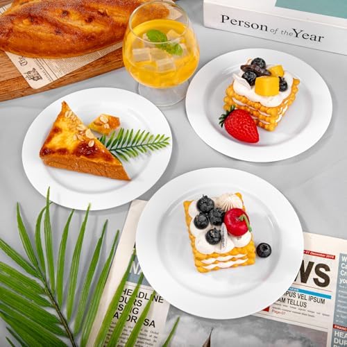 bUCLA 100Pieces White Plastic Plates - 6.25inch Disposable Plastic Appetizer/Small Cake/Salad/Dessert Plates Premium Hard, Ideal for Weddings& Parties