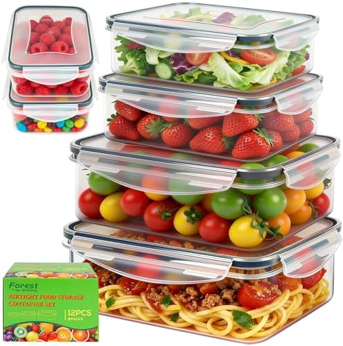 6 Pack Large Thick Plastic Food Storage Containers with Lids Airtight