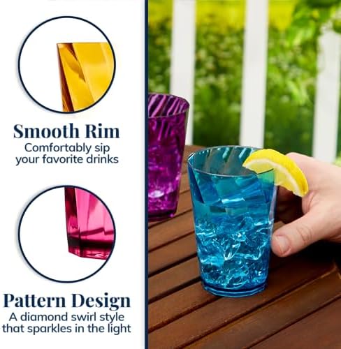 US Acrylic Optix Mini Plastic Reusable Drinking Glasses (Set of 8) 8oz Juice Cups in Jewel Tone Colors | BPA-Free Tumblers, Made in USA | Top-Rack Dishwasher Safe