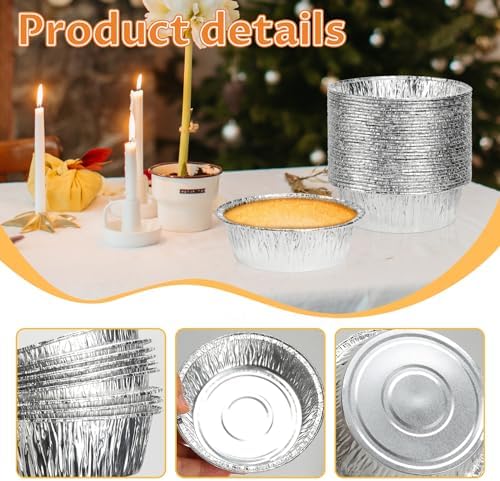 200 Pack 4" Round Tart Pie Foil Pans Disposable Pans Aluminum Foil Tart & Pie Tins Pans for Baking,Cooking,Storage or Reheating