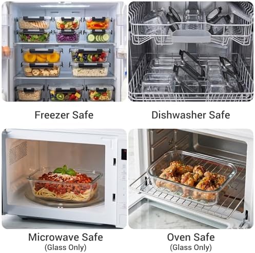 10 Sets 36 oz & 12 oz Glass Food Storage Containers with lids, Black