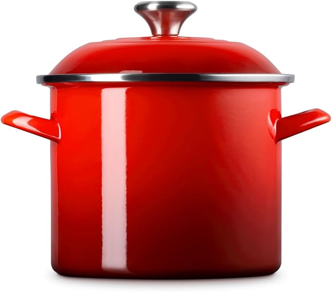 Le Creuset Enamel on Steel Traditional Stockpot, 6 qt., Cerise with Stainless Steel Knob