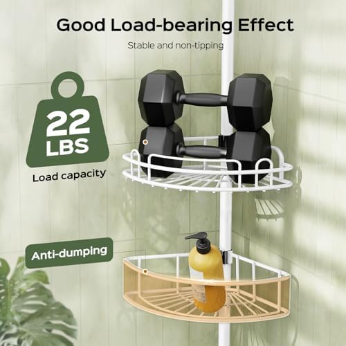 HAMITOR Rustproof Bathtub Corner Shelf, 4-Tier Shower Caddy Tension Pole