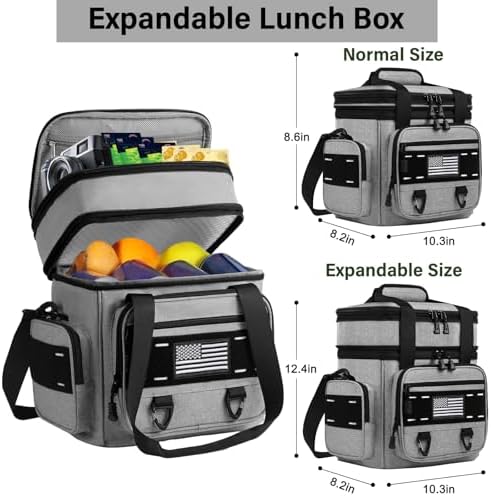 TENKIST Tactical Insulated Lunch Box Men Double Deck Cooler Bag 15L Grey