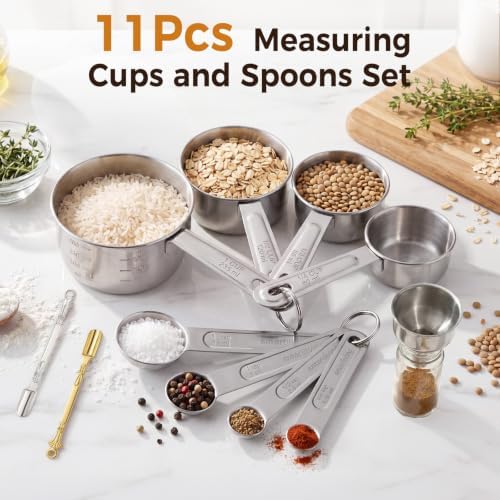11 PCS Measuring Cups and Spoons Set with Funnel & Mini Spoons for Baking