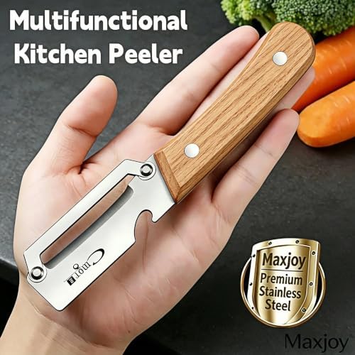 Maxjoy Vegetable Peeler, Stainless Steel Wooden Handle for Potato, Fruit