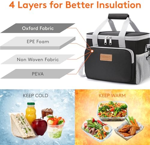 Lifewit Medium Lunch Bag, Insulated Lunch Box, Soft Cooler Cooling Tote for Adult Men Women, Gray and Black 12-Can (9L)