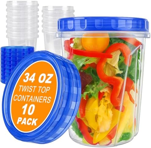 10 Pack 34oz Soup Freezer Storage Containers with Twist Lids for Meal Prep