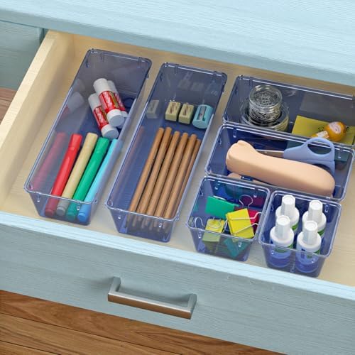 12 Pack Clear Drawer Organizer Set, Drawer Storage Trays, Storage Bins