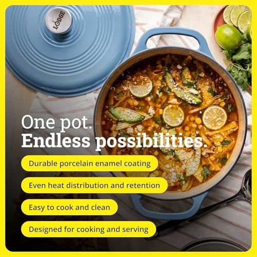 Lodge Essential Enamel Cast Iron Dutch Oven, 6 Quart, Storm Blue