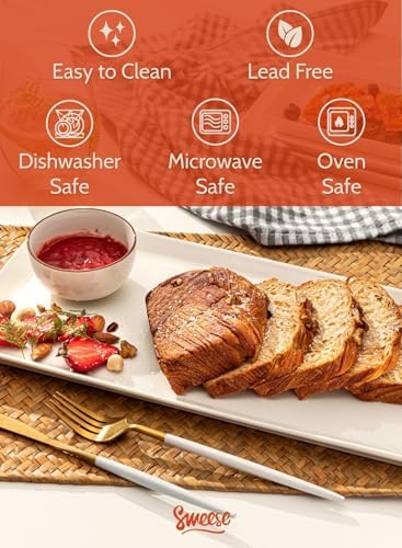 Sweese White Serving Platters, Porcelain Serving Trays for Parties, Large Rectangular Plates - 15.5 Inch, Set of 4 (Pack of 2)
