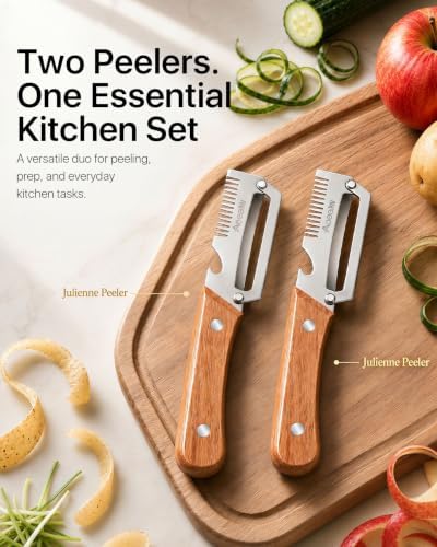 2 Pack Multifunctional Vegetable Peeler, 3-in-1 Peeler For Kitchen with Bottle Opener, Stainless Steel Peelers with Wooden Handle, Ergonomic Handheld Peeler for Peeling Vegetable, Fruit, Scallion