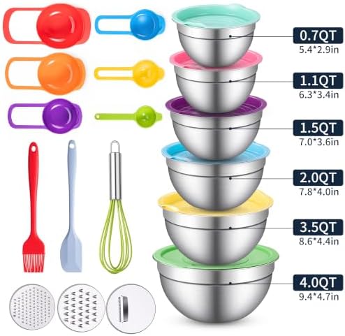 Stainless Steel Mixing Bowls with Lids Set, 3 Grater Inserts