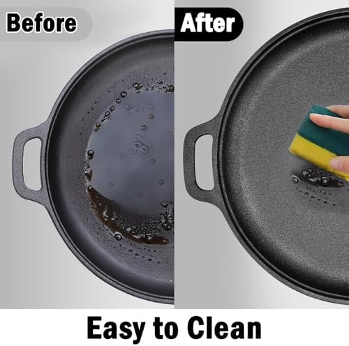 13.8 Inch Cast Iron Pizza Pan - Round Comal for Even Heating - Works on Oven, Grill & Campfire, Heavy-Duty Cast Iron Pizza Stone with Dual Handles