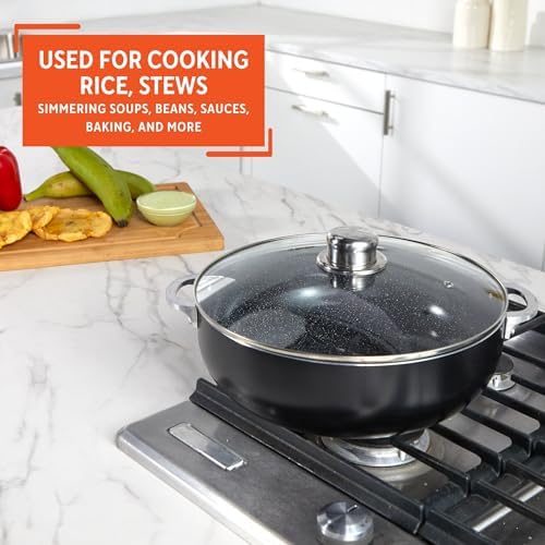 IMUSA 4.4 Qt Bistro Cera Aluminum Speckled Black Ceramic Caldero Oven Safe, 4.4 Quarts (Pack of 2)