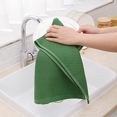 Homaxy 100% Cotton Waffle Weave Kitchen Dish Towels 6-Pack, Grass Green