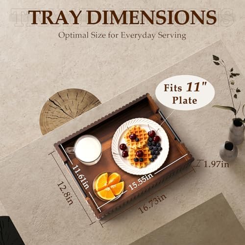 Serving Tray for Coffee Table Decor, 16.7" Decorative Ottoman Tray, Walnut