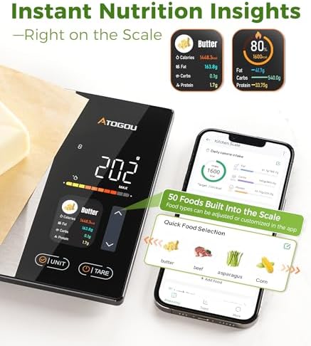 Atogou Smart Food Kitchen Scale with Nutrition Calculator, Color Display