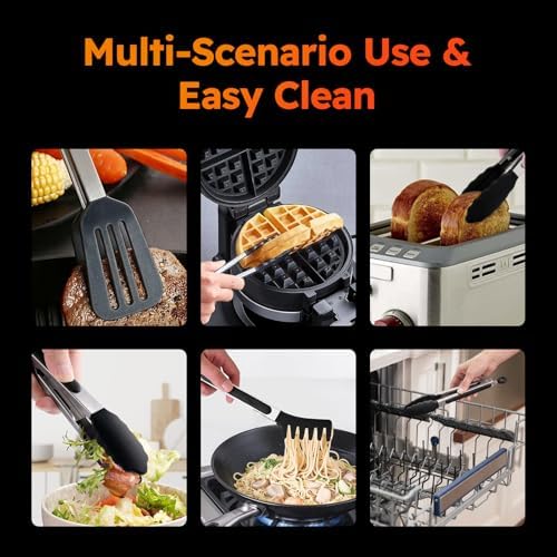 HST Tongs for Cooking with Silicone Tips 3 Pack, Kitchen Tongs (9", Black)