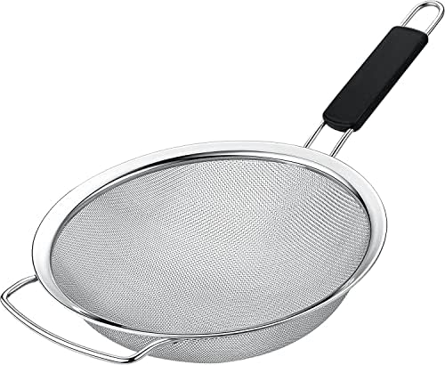 9" Large Extra Fine Mesh Strainer with Thermo Plastic Rubber Handle - Sieve Fine Mesh Stainless Steel - Ideal to Strain Pasta, Quinoa and Rice
