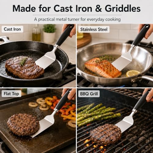 11-Inch Metal Spatula, 304 Stainless Steel Griddle Turner, Black