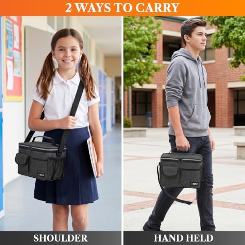 opux Insulated Lunch Box Adult, 14 Can Leakproof Cooler Bag Kid, Charcoal