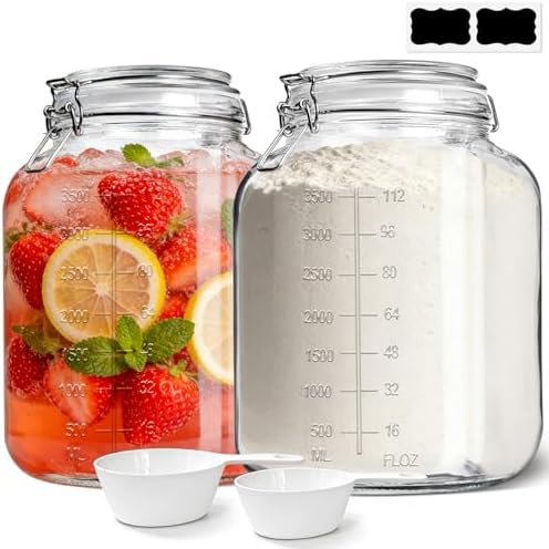 Large Glass Jars with Airtight Lids 1.1 Gallon 2 Pack Flour Jar