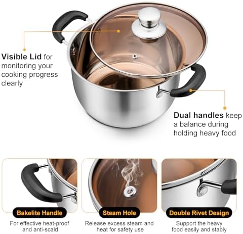 P&P CHEF 6 Qt Stockpot with Lid, Stainless Steel Stock Pot, 1-Ply Metal