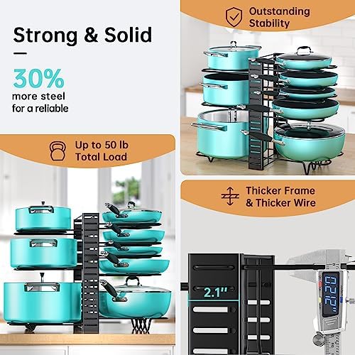 MUDEELA 8-Tier Lightweight pot and pan organizer for under cabinet, 16.6" H