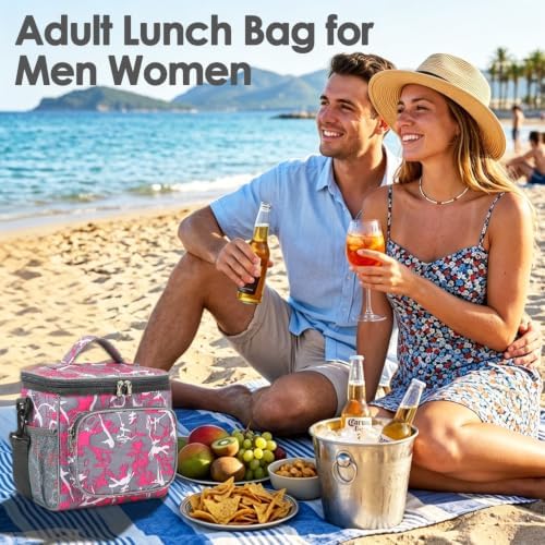 FlowFly Insulated Reusable Lunch Bag Adult Large Lunch Box for Women and Men with Adjustable Shoulder Strap,Front Zipper Pocket and Dual Large Mesh Side Pockets,Graffiti