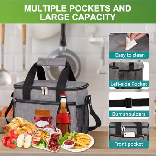 iknoe Insulated Lunch Bag, Foldable 8.5L Cooler Bag for Men & Women, Lunch Box