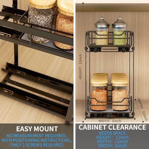 BOIVSHI Spice Rack Organizer for Cabinet, 2 Tier Pull Out Spice Organizer for Cabinet Height Adjustable Heavy Duty Metal Basket for Inside Cabinets & Pantry Closet (5.5''Wx10.5''Dx9.5''H)