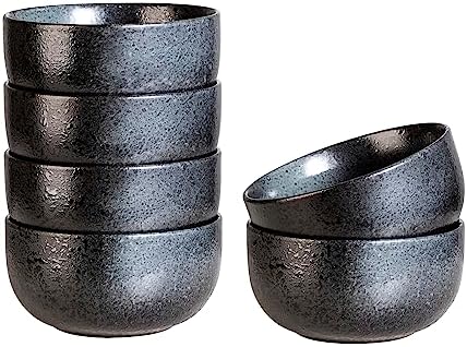 S&Q'S CERAMICS Ceramic Small Bowls for Kitchen, Set of 6, 9 ounces Ice Cream Bowls, Small Serving Bowls for Soup, Dipping, Condiments, Side Dishes, Snack, Prep (Black and Grey