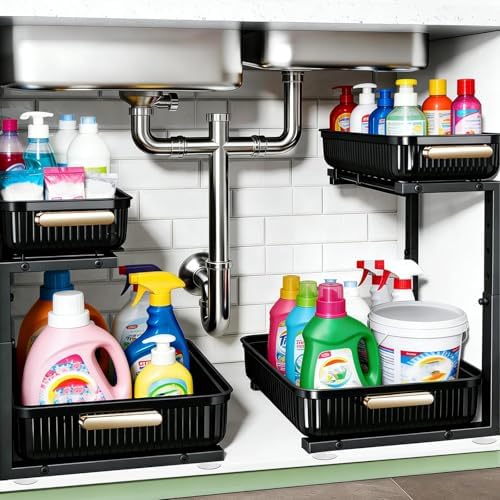 ARSTPEOE Under Sink Organizer - 2 Pack Multi-Purpose Pull-Out Storage Shelf