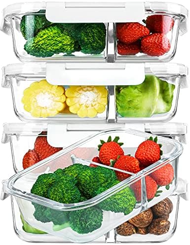 M MCIRCO 5 Pack,36 oz, 2 Compartments Glass Meal Prep Containers with Lids