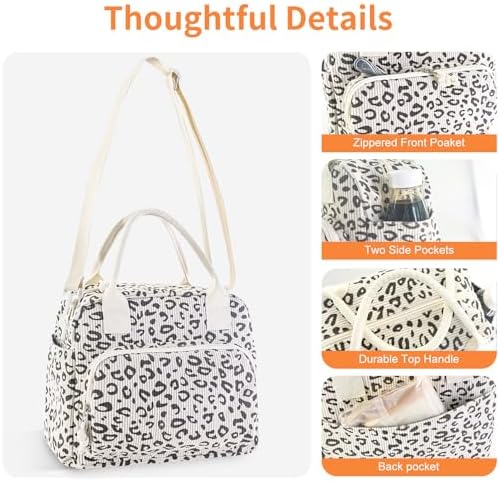 Mziart Lunch Box for Women Men, Large Cute Insulated Lunch Bag Leakproof Thermal Lunchbox Cooler Tote Bags with Adjustable Strap for Work Picnic Travel (Beige Leopard)