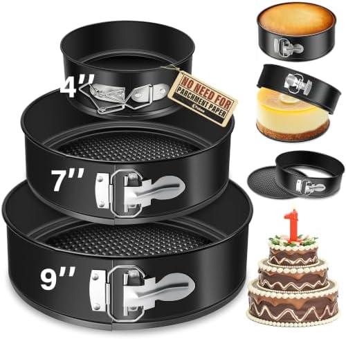 Vakoo Springform Pan Set, Removable Bottom for Easy Release, 4/7/9 Inch