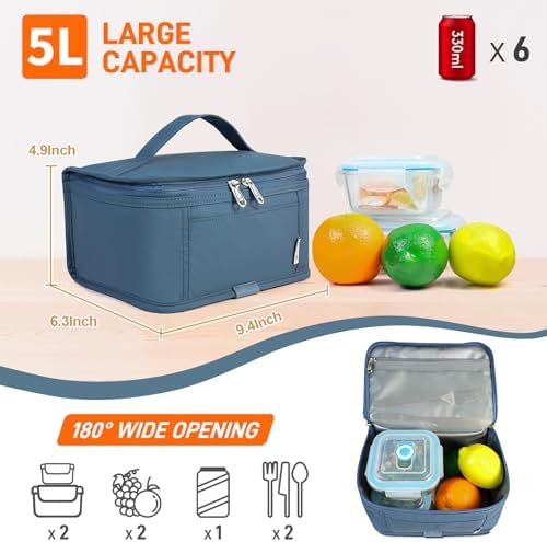 NOL Small Lunch Bag Mini Lunch Box Insulated Lunch Bag for Men/Women Leakproof Cooler Tote Bag Lightweight Nylon Waterproof Lunch Box For Work, Dusty blue