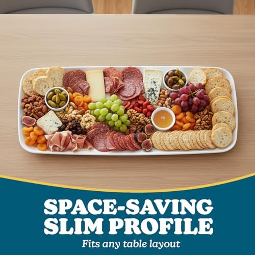 Rectangle White Serving Tray (2-Pack) - 17.5" Disposable Serving Platter for Appetizer, Fruits & Serving Dishes | Perfect Plastic Tray for Party Serveware