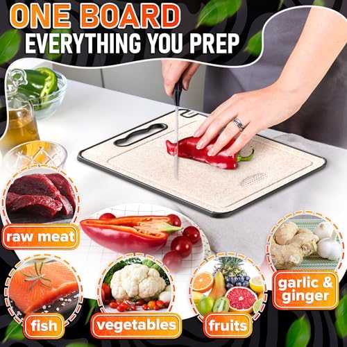 Titanium Cutting Board with Knife Sharpener, 14.3"x9.8", Double Sided