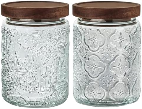 Vintage Glass Jar with Lid Airtight Candy Coffee Canister Food Storage Set