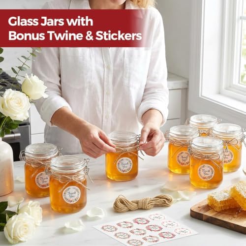Small Glass Jars with Airtight Lids 17oz 6 Pack Overnight Oats Jars
