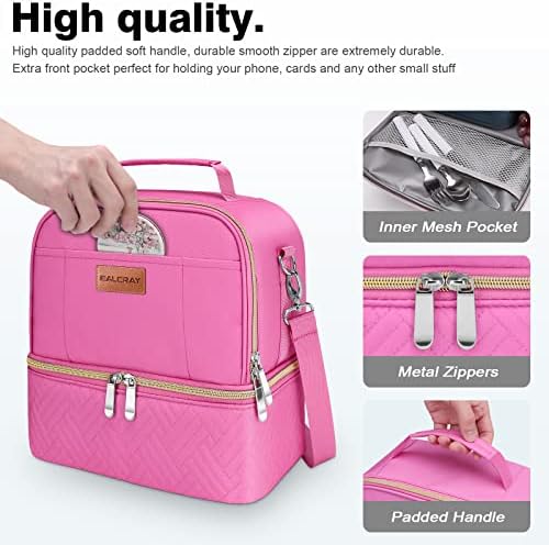 BALORAY Lunch Bag for Women Men Adult Lunch Box (Rose Red with Strap),L