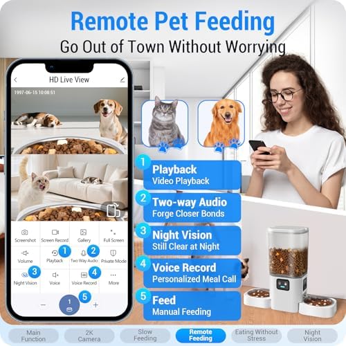 Frienhund 5G WiFi Automatic Cat Feeder with Two HD Camera: 7L Automatic Dog Feeder with Night Vision, Auto Cat Food Dispenser for Multiple Pet, Detachable for Easy Cleaning - 29 Cup