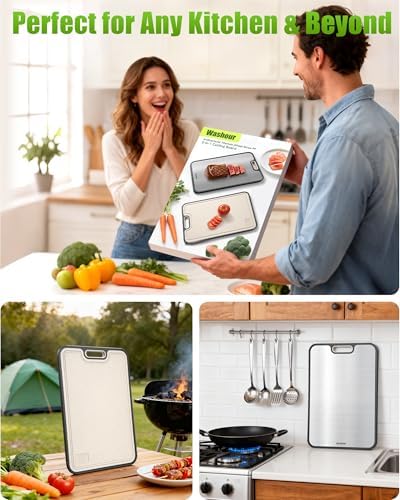 Non Toxic Titanium Cutting Board for Kitchen, Food Grade Titanium Cutting Boards 2 in 1 Double Sides, Non Slip Cutting Mat (18”×16” + 16”×11”)