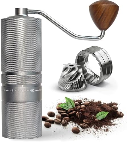 Manual Portable Coffee Grinder with 7 Star Conical Burr, 60 Clicks External Adjustment Full-Metal Coffee Grinder for Coffee Bean Grinder for Espresso, French Press, Travel, Camping, Home & Office Use