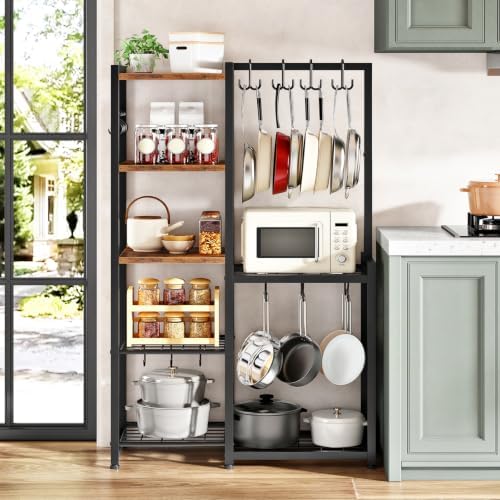CHOEZON 5-Tier Pot Rack, Cookware Stand with Hooks, Pans Pots Organizer for Kitchen, Living Room, and Bedroom, Black TPR17BF
