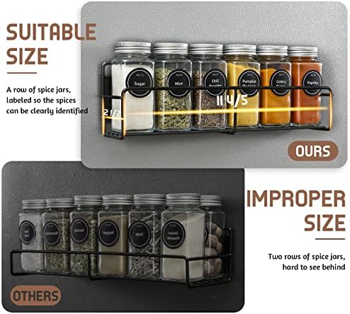 VITEVER Magnetic Spice Rack, 4 Pack, 24 Square Glass Jars with Lids, Quick-Find Pre-Printed Labels, Funnel, Space Saver, Refrigerator and Microwave Oven Organizer