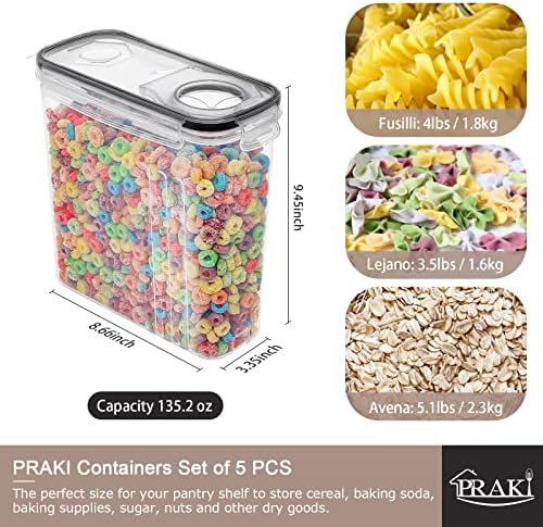 5PCS Large Cereal Containers Storage [4L/135.2 oz], Food Storage Containers