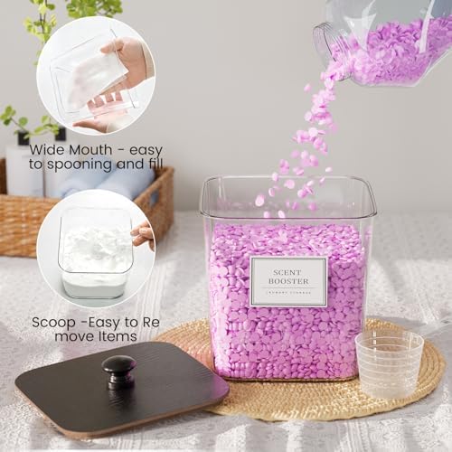 HomePekite Laundry Pods Storage Container, Clear Acrylic Laundry Room Organization and Storage ,Detergent Powder Container,with Wooden Lids & Labels, 3+1 Pack（Black）